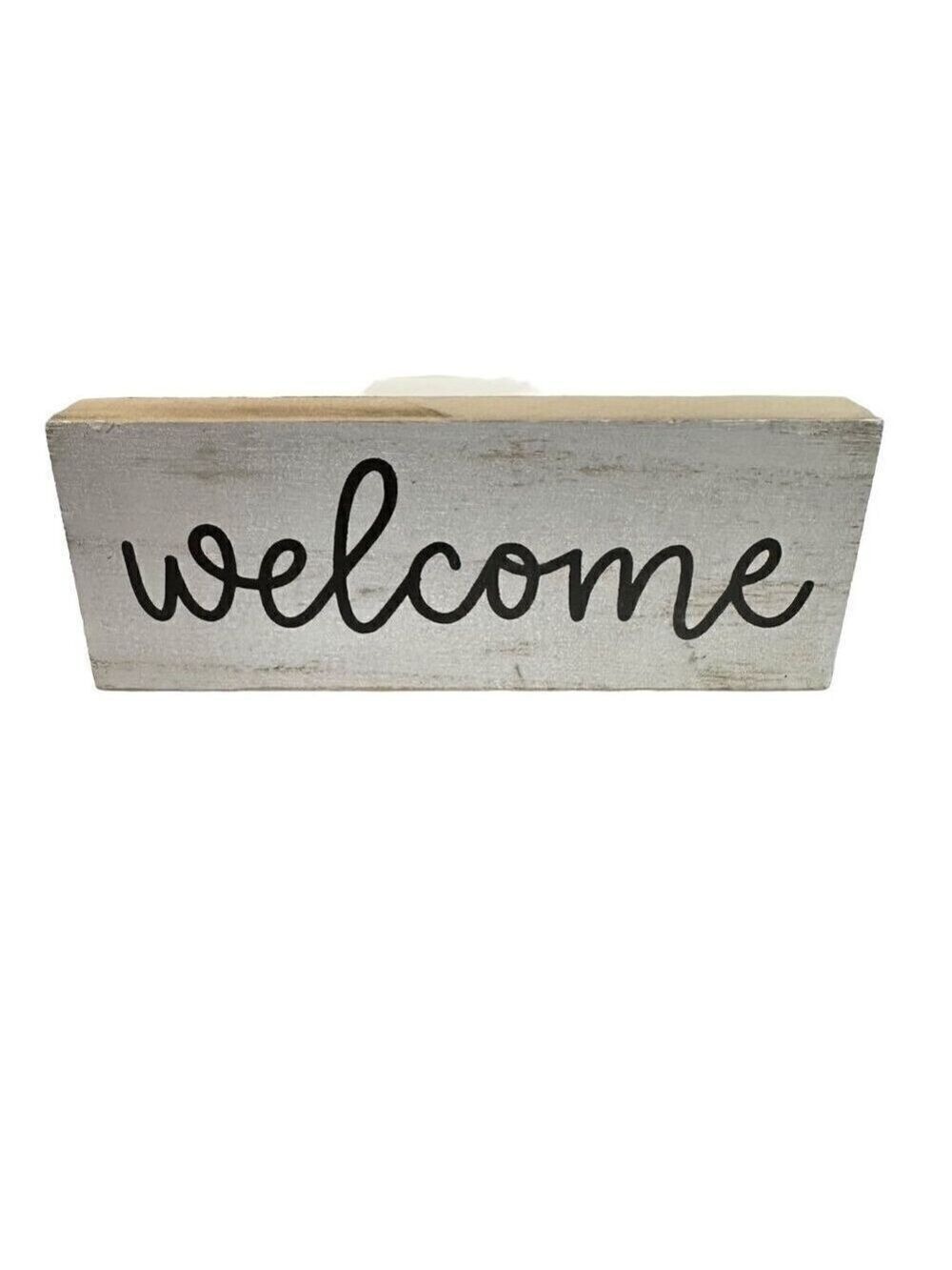 Rustic Wooden Welcome Sign 6 x 3 inches Farmhouse Decor Distressed White Mini